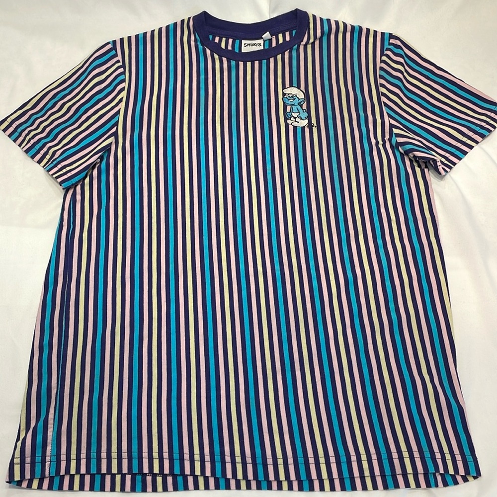 Smurfs Retro Striped Short‎ Sleeve T-Shirt Medium unisex Throwback Vintage Inspo